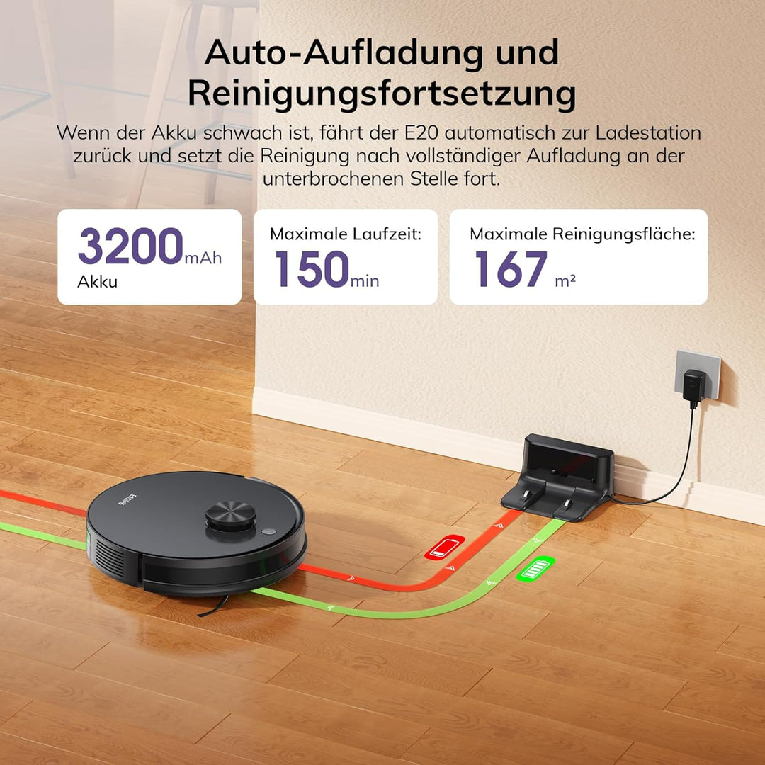 Saugroboter Ohne Wischfunktion, LiDAR Navigation Staubsauger Roboter, 10000Pa Saugkraft, für Teppich