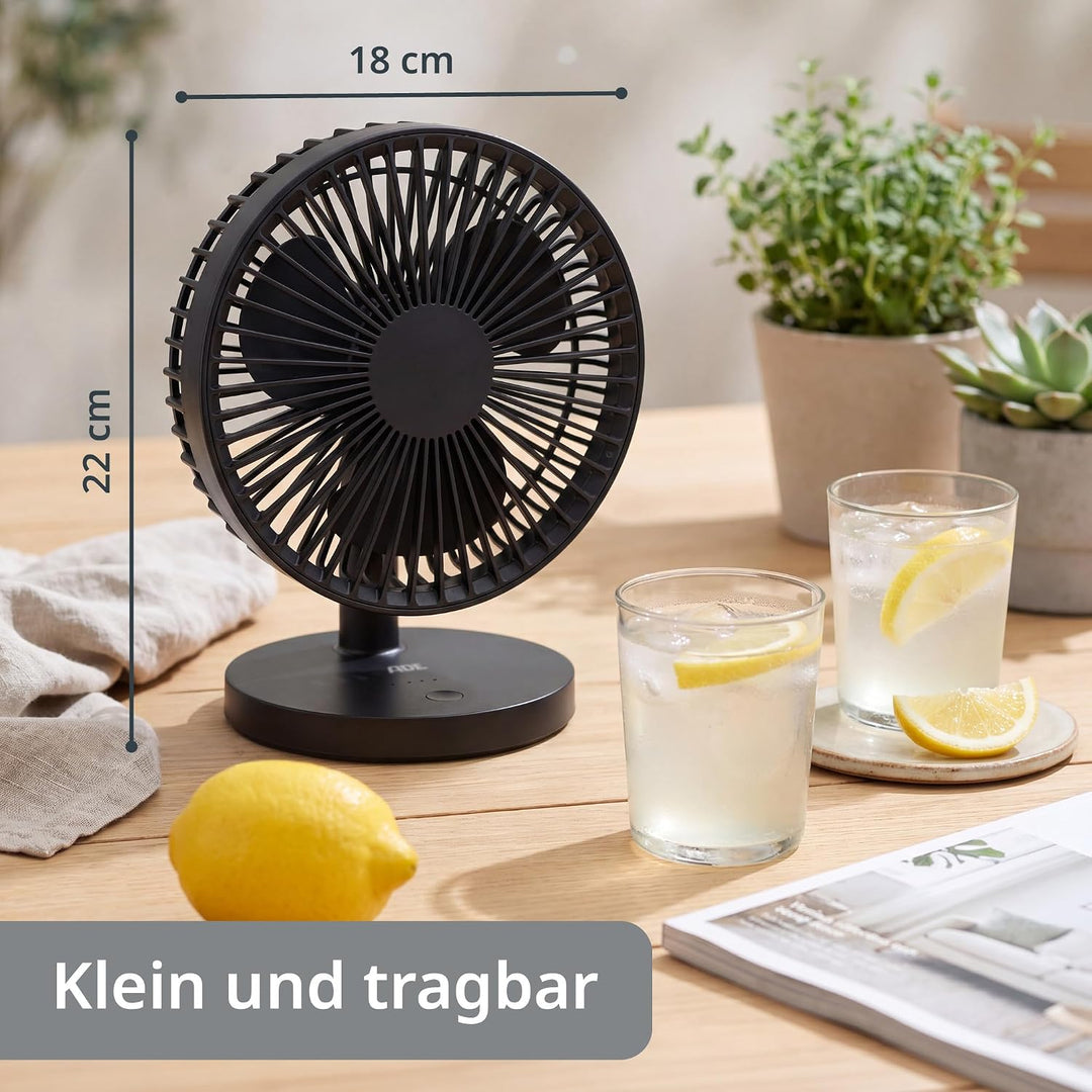 ADE Ventilator sehr leise | USB Tischventilator 3 Stufen | Akku bis 7,5 h Laufzeit | 2.000 mAh | 180