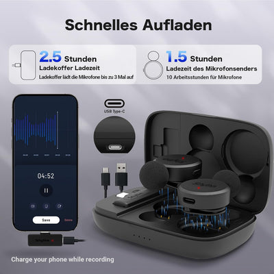 Srhythm M1 2 Pack Kabellose Lavalier-Mikrofone, Ansteckmikrofon, Geräuschminimierung, USB-C-Ausgang,