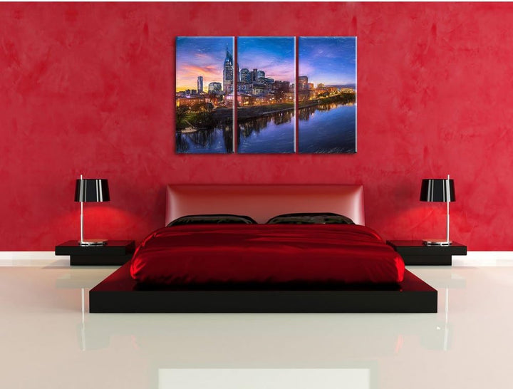 Pixxprint Nashville Skyline Panorama als Leinwandbild/Grösse: 3 Teilig (120x80 cm) cm/Wandbild/Kunst