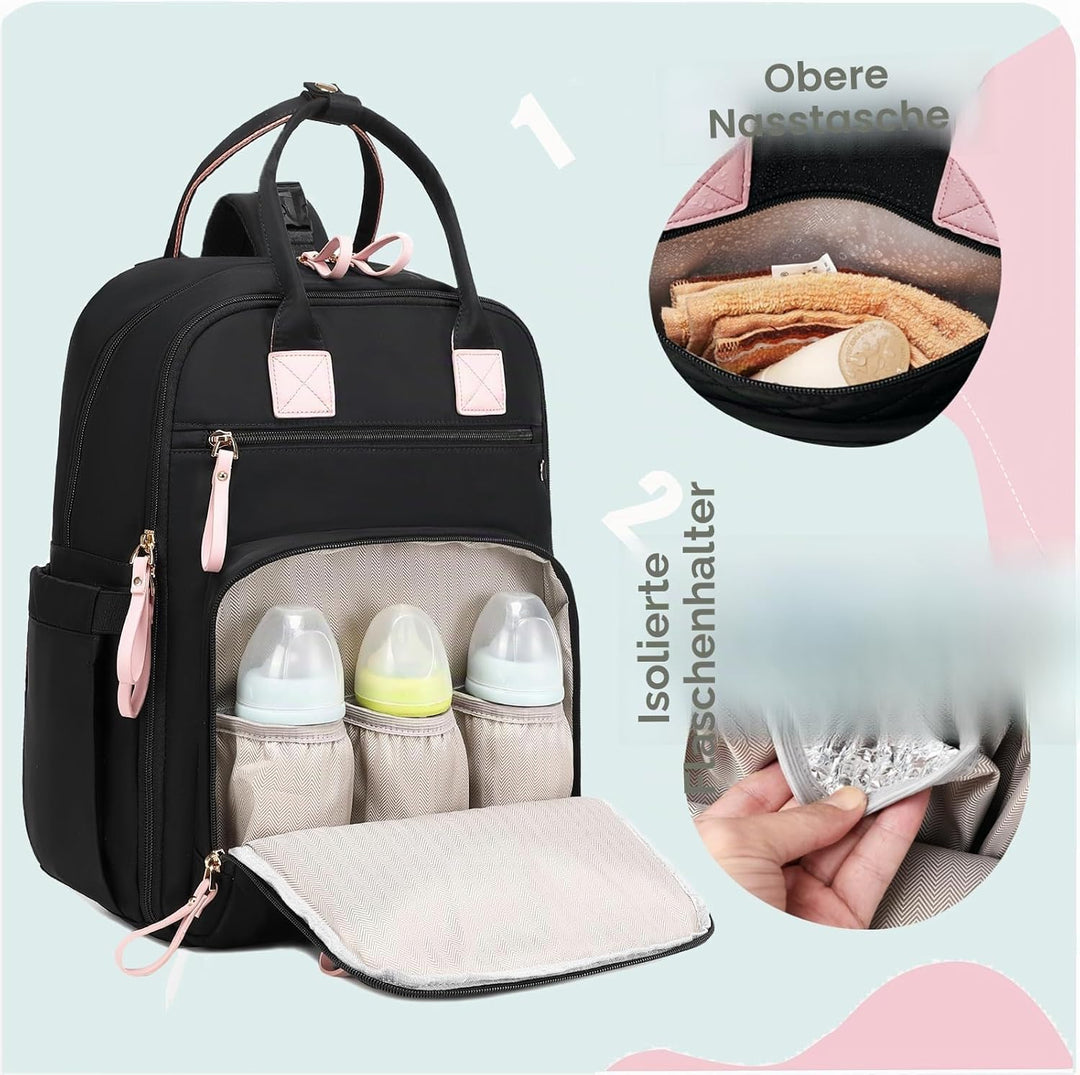 18-Pockets Windel Bag Rucksack mit wasserdichten Taschen und Kinderwagen Schnalle, wandelbare Traget