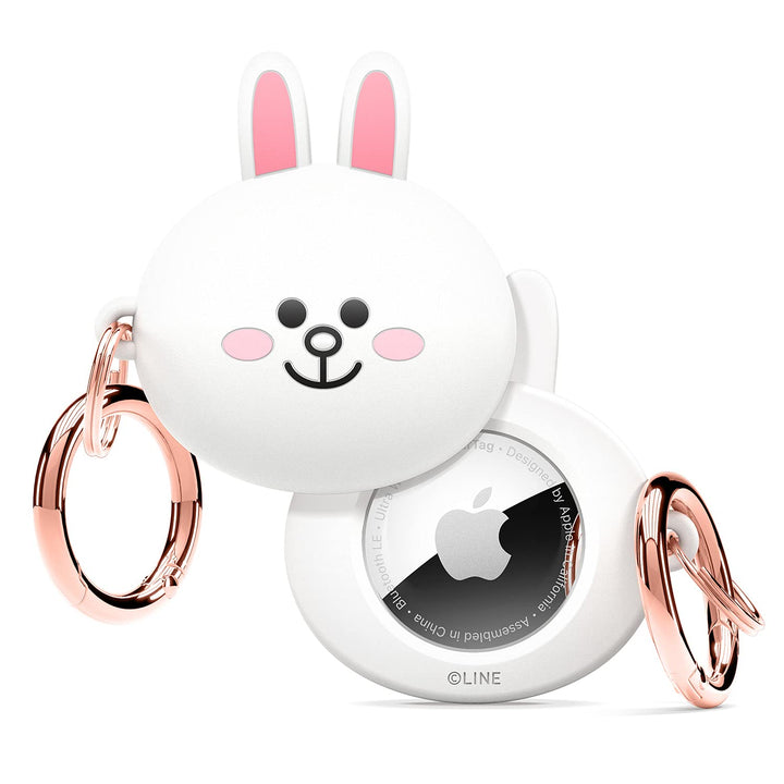 elago I LINE Friends Silikon Hülle Kompatibel met für Apple AirTag 2 & 1 Gen - Voller Schutz, Inklus