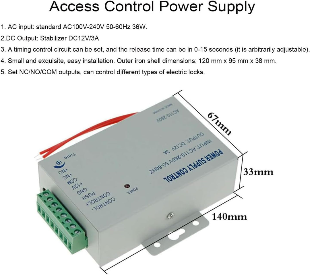 YAVIS Full Set RFID Türzugangskontrolle, System + elektrische Bolzenverriegelung + 110-240 V AC 12 V