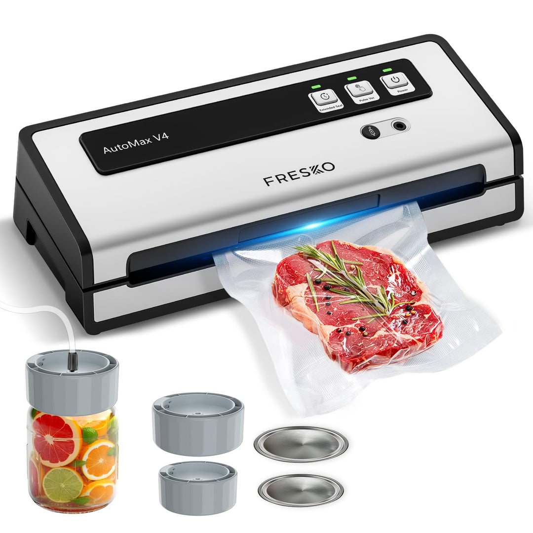 FRESKO Automatische Vakuumiergerät, 140W Vakuumierer mit Doppelte Heisssiegelung, Trocken-/Feuchtmod