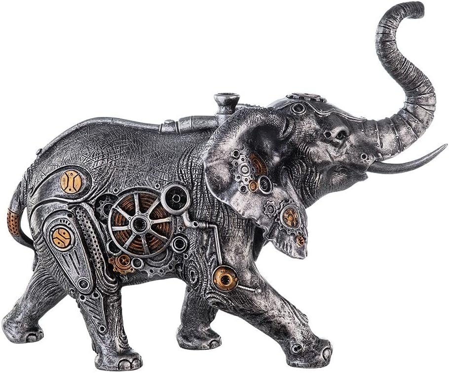 Brillibrum Design Figur Steampunk Deko Elefant aus Polyresin Skulptur Silber Zahnrad Dekoration Indu