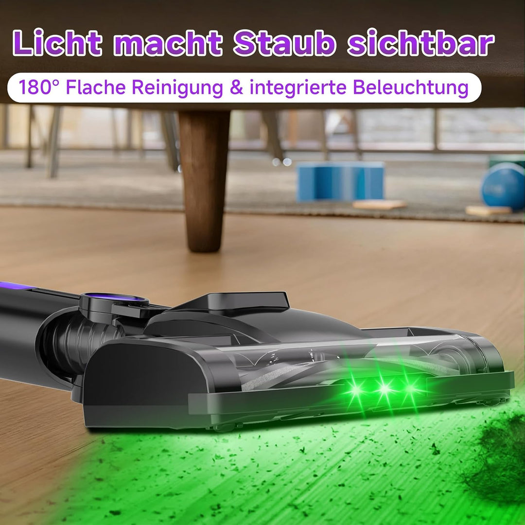 Hearten Akku Staubsauger Kabellos mit LED Display, Leise, 3 Betriebsarten, Kabelloser Staubsauger mi