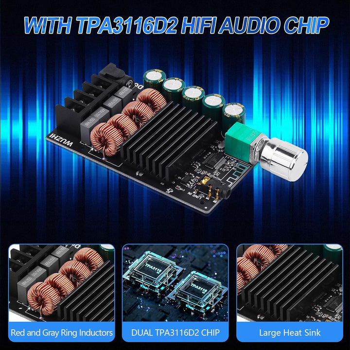 HiFi-Verstärker mit Bluetooth 5.0-Audioverstärkungskarte, ZK-1002 2.0-Kanal 100W x 2 Mini-Stereo-Lei