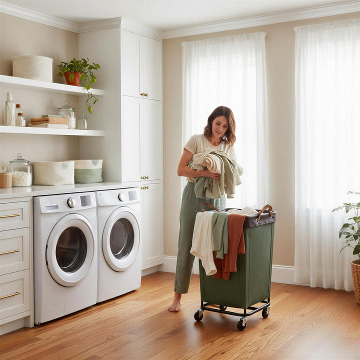 StorageWorks 160L Wäschesammler mit Rädern, grosser Wäschekorb auf Rollen für Wäsche, Wäschewagen mi