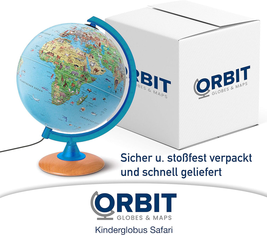 ORBIT GLOBES & MAPS Kinder-Globus - 25cm Globus mit Holzfuss, Deutsches Kartenbild von 2023 mit viel