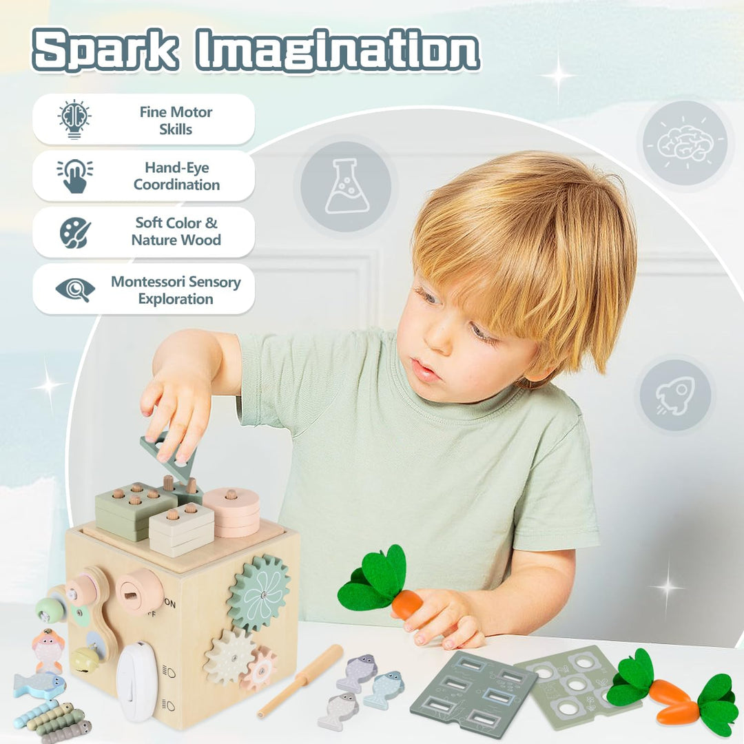 Almaxi Montessori Spielzeug ab 1 Jahr, Motorikwürfel Hölzerne Motorikspielzeug, Geschenk Mädchen Jun