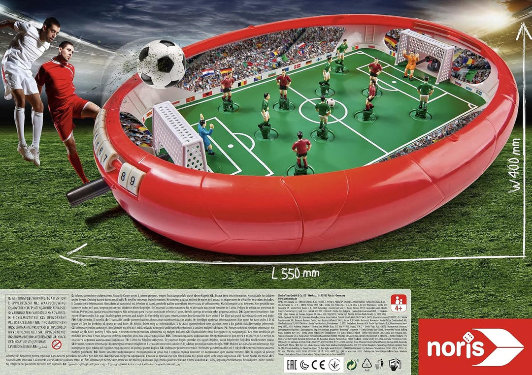 Noris 606178712 Fussball Arena, Der Tischfussball Spass für die ganze Familie, mit Toranzeige, Gesam