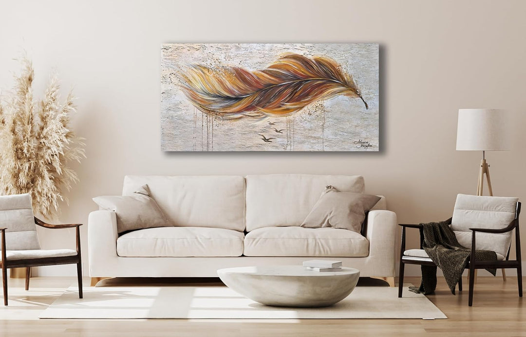 Monica Mirafiori I 100% HANDGEMALT I Gemälde Brown Feather I 100x50cm | Gemälde Handgemalt | Acrylge