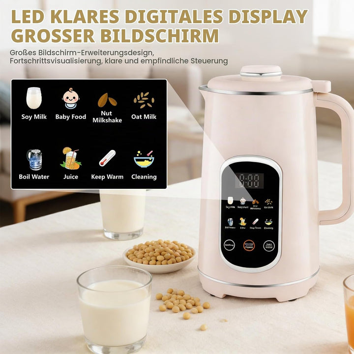 Nussmilchmaschine 8-in-1 mit Icon-Touchpanel, Pflanzenmilchbereiter 1200 ml mit Selbstreinigung, Tim