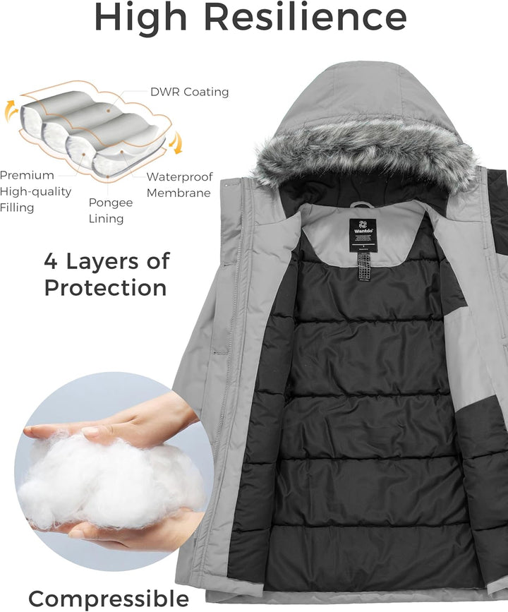 Wantdo Damen Winter Warm Puffer Mantel Wasserabweisend Outdoor Jacke Winddichte Oberbekleidung Mante