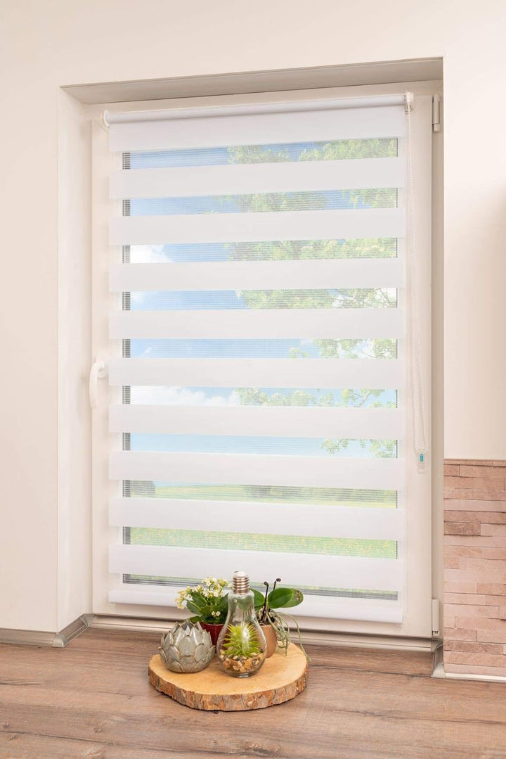K-home Klemmfix Doppelrollo Madrid ohne Bohren Weiss 95 x 150 cm (B x L), Weiss 95 x 150 cm (B x L)