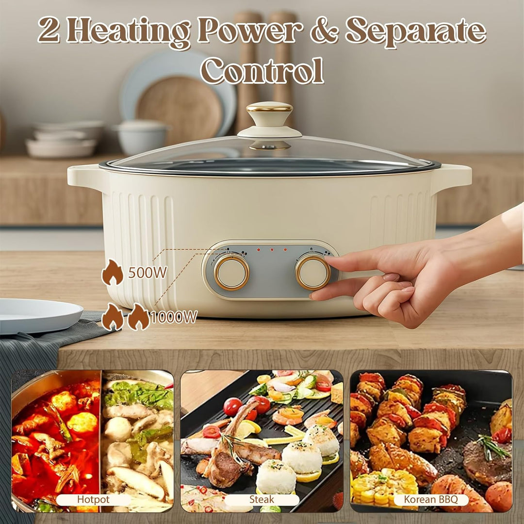 Hot Pot Olla Eléctrica, 5L Hot Pot, 2000W Multifuncional Antiadherente con Calefacción Rápida & Dobl