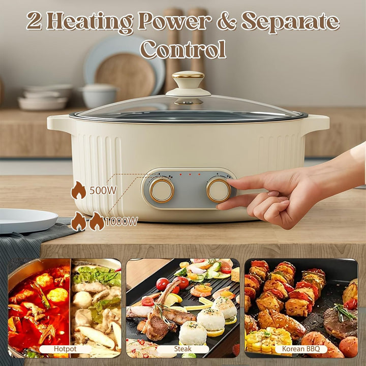 Hot Pot Olla Eléctrica, 5L Hot Pot, 2000W Multifuncional Antiadherente con Calefacción Rápida & Dobl