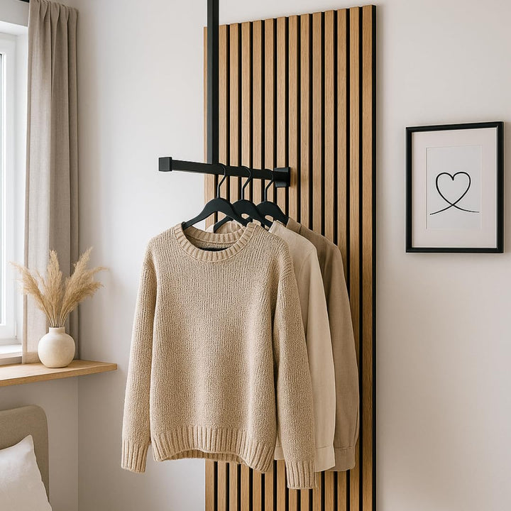 Kleiderstange Schwarz Metall | Moderne hängende Wand- & Deckengarderobe | (H: 60-90 cm, B: 50-65 cm)