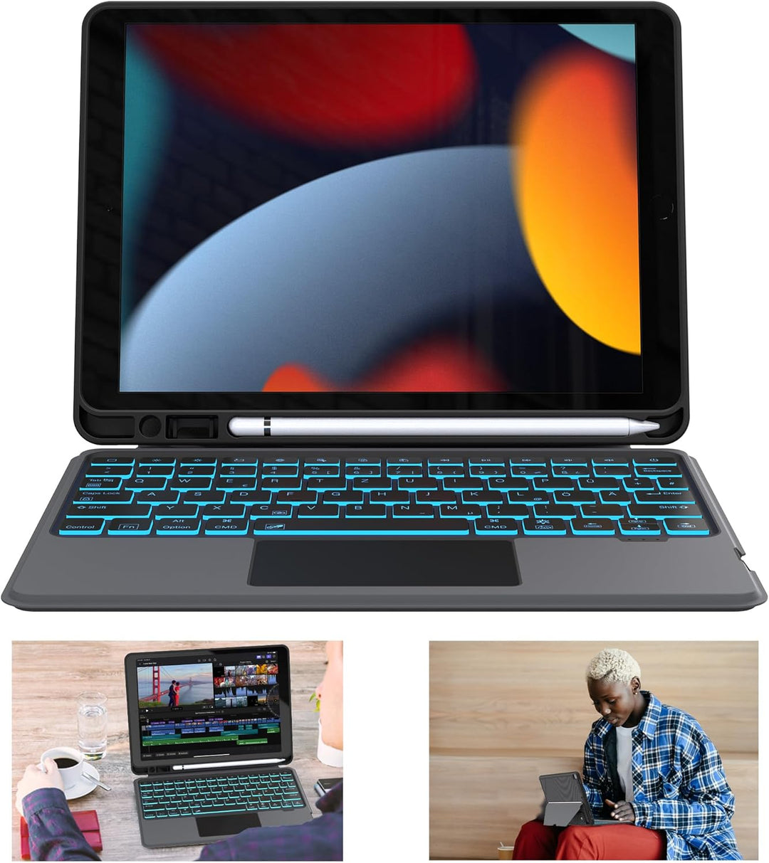 ROOFEI Tastatur Hülle für iPad 10.2 Zoll (9/8/7 Generation - 2021/2020/2019), iPad Air 3 & iPad Pro