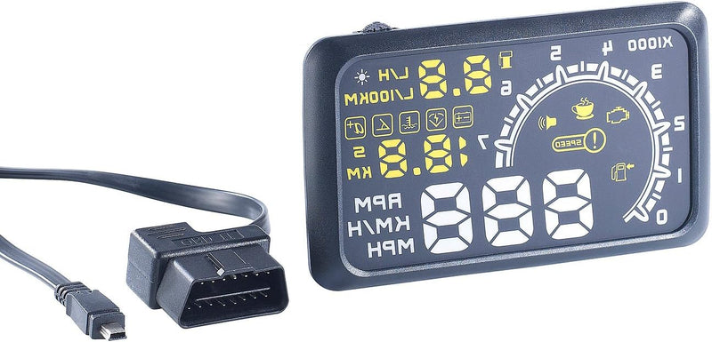 Lescars OBD Display: Head-up-Display HUD-55C für OBD2-Anschluss (OBD Anzeige, Tachoanzeige auf Winds