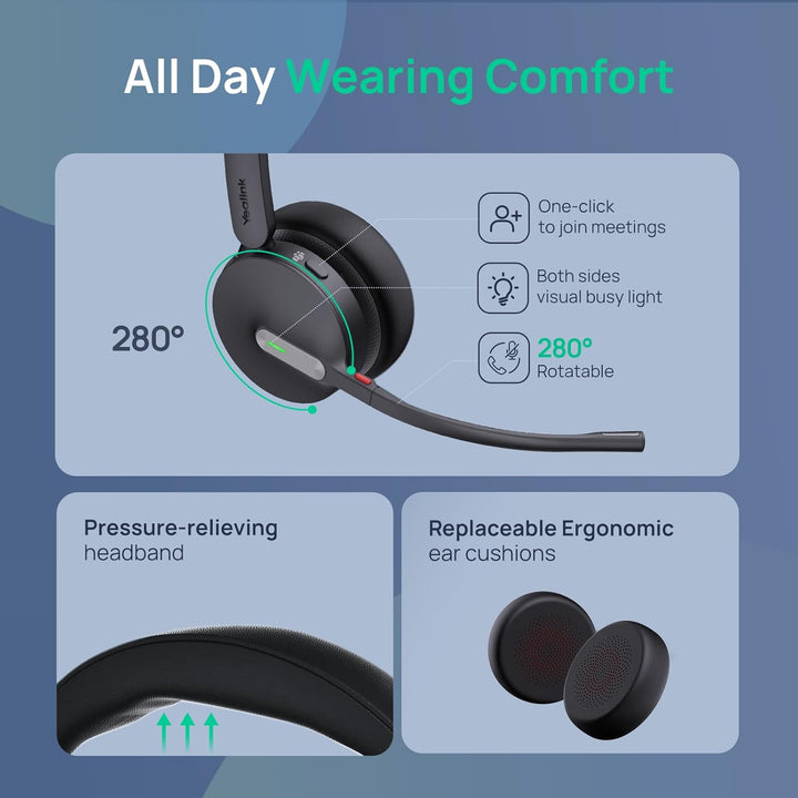 Yealink WH64 Workstation Mono Kabelloses DECT & Bluetooth Headset, Noise Cancelling Mikrofon, Touchs