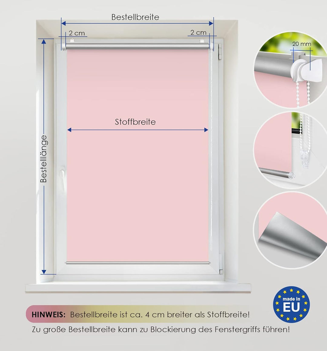 Rikmani Thermorollo ohne Bohren Lichtblick Klemmfix Hitzeschutz Verdunkelungsrollo Wandmontage Sicht