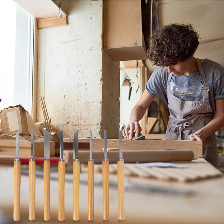 Drechselmesser Set 8 Stück, Stechbeitel Set für Holz Drehmeissel Set mit Manganstahl Klingen und Pol