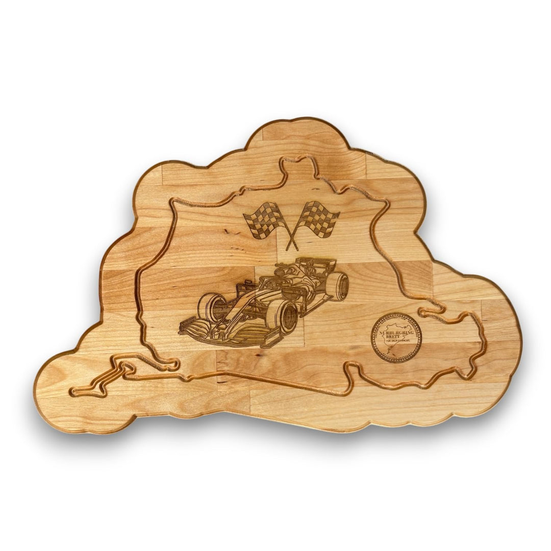 Nürburgring-Brett aus Holz, Frühstücksbrettchen aus der Eifel, Geschenkidee für Motorsport Fans, Ges
