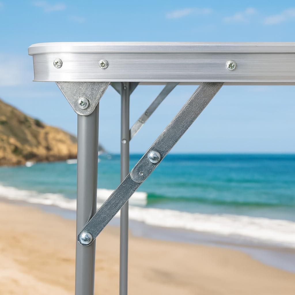 Harbour Housewares 1x Holz 80cm x 60cm Klappbarer Campingtisch aus Metall - Klein Faltbar Tragbar Dr