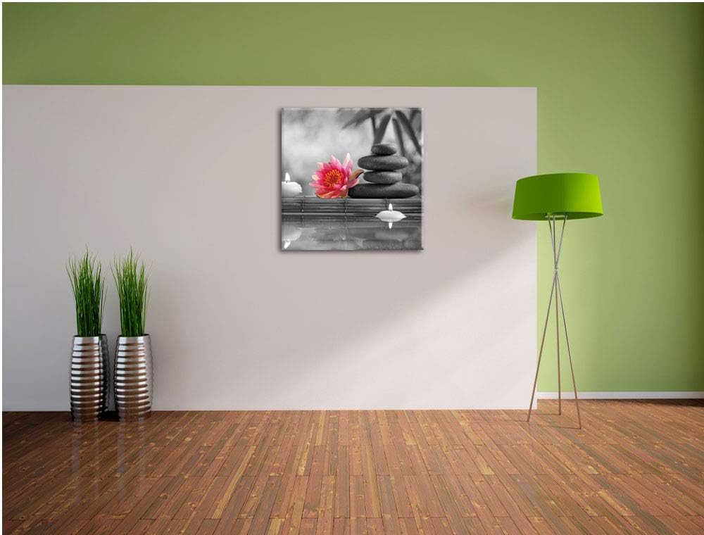 Pixxprint Seerose Zen Steine Kerzen als Leinwandbild/Grösse: 70x70 cm/Wandbild/Kunstdruck/fertig bes