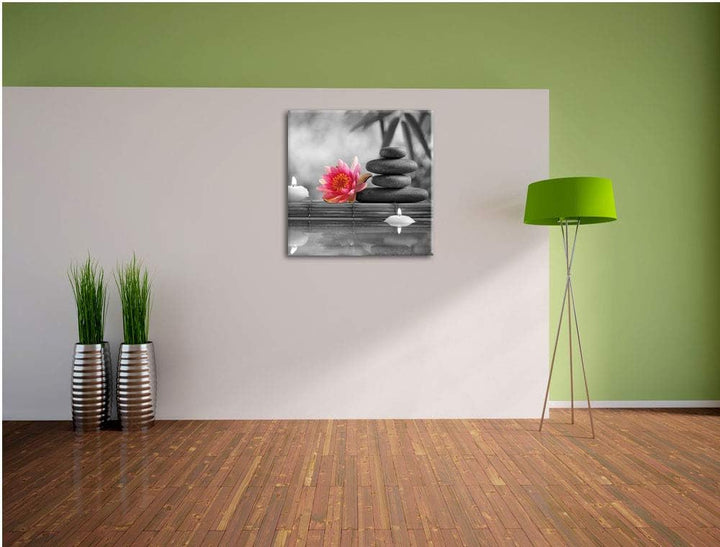 Pixxprint Seerose Zen Steine Kerzen als Leinwandbild/Grösse: 70x70 cm/Wandbild/Kunstdruck/fertig bes