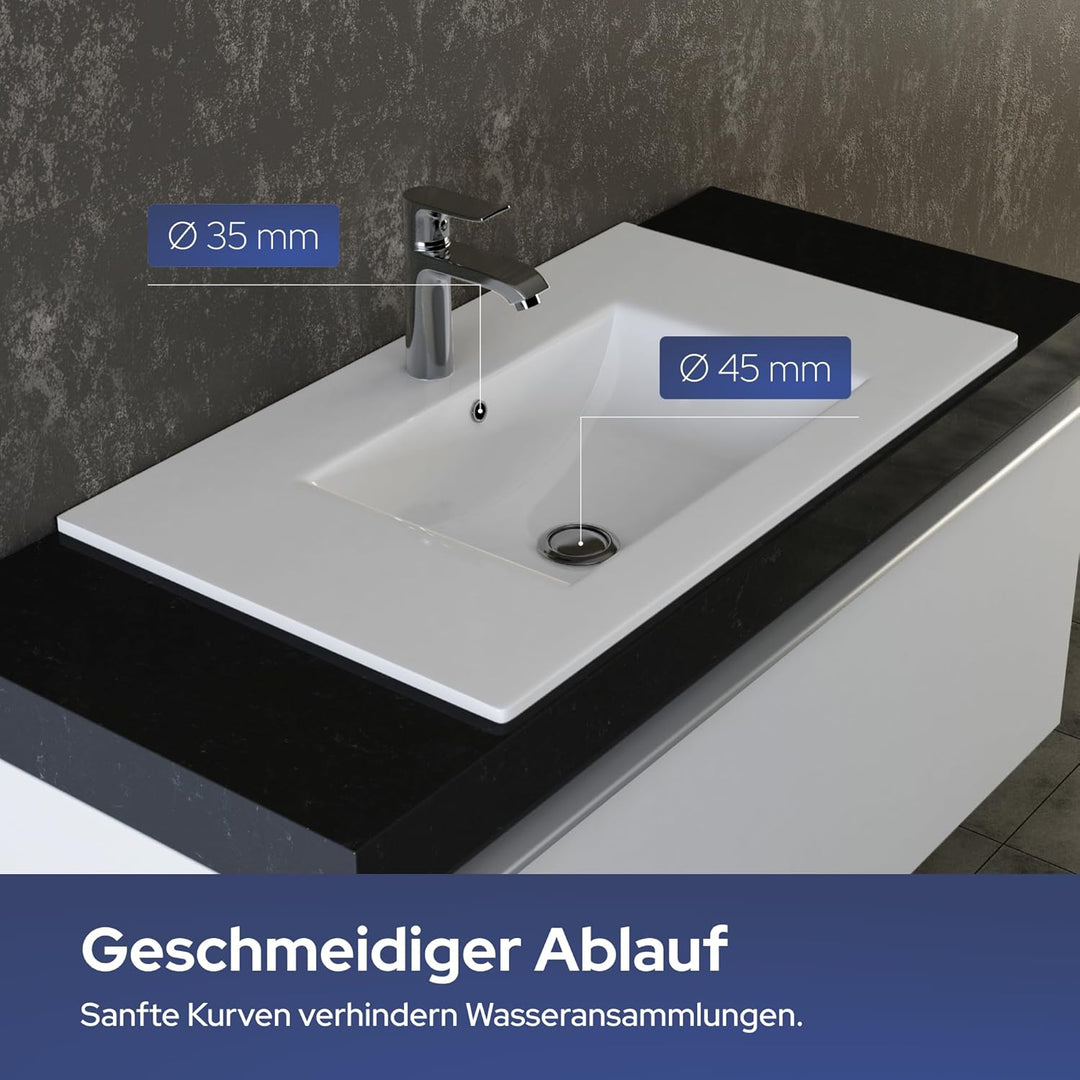 VILSTEIN Keramik Einbau-Waschbecken, 70cm, Weiss, Mit Überlauf, Einsatz-Waschbecken, Waschtisch 70 c