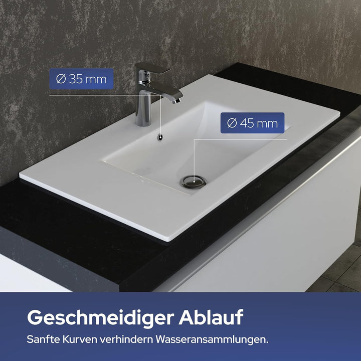 VILSTEIN Keramik Einbau-Waschbecken, 70cm, Weiss, Mit Überlauf, Einsatz-Waschbecken, Waschtisch 70 c