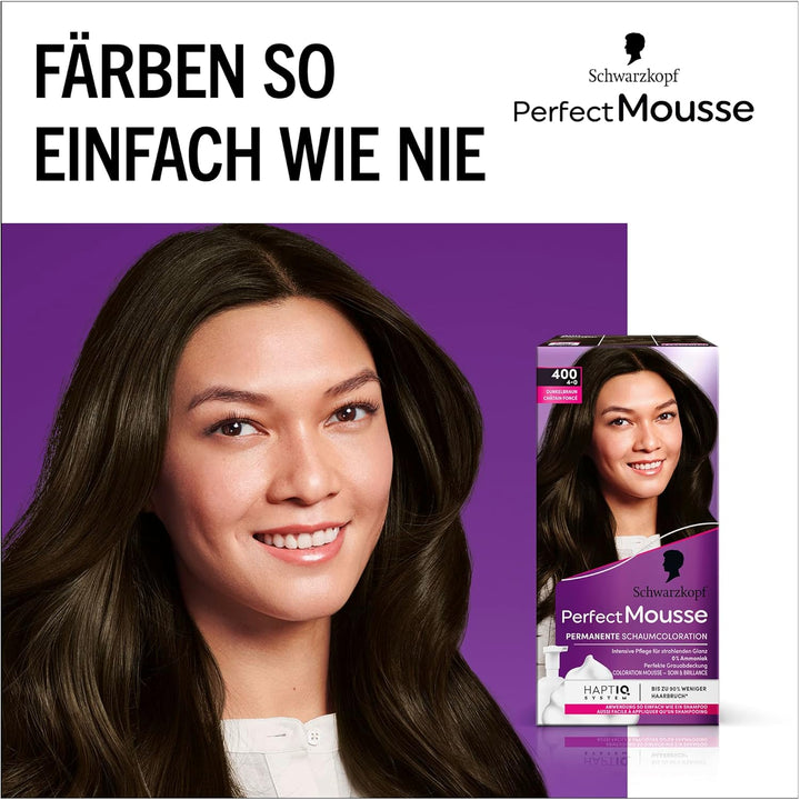 Schwarzkopf Perfect Mousse Permanente Schaumcoloration 400/4-0 Dunkelbraun (3 x 92,5 ml), Haarfarbe