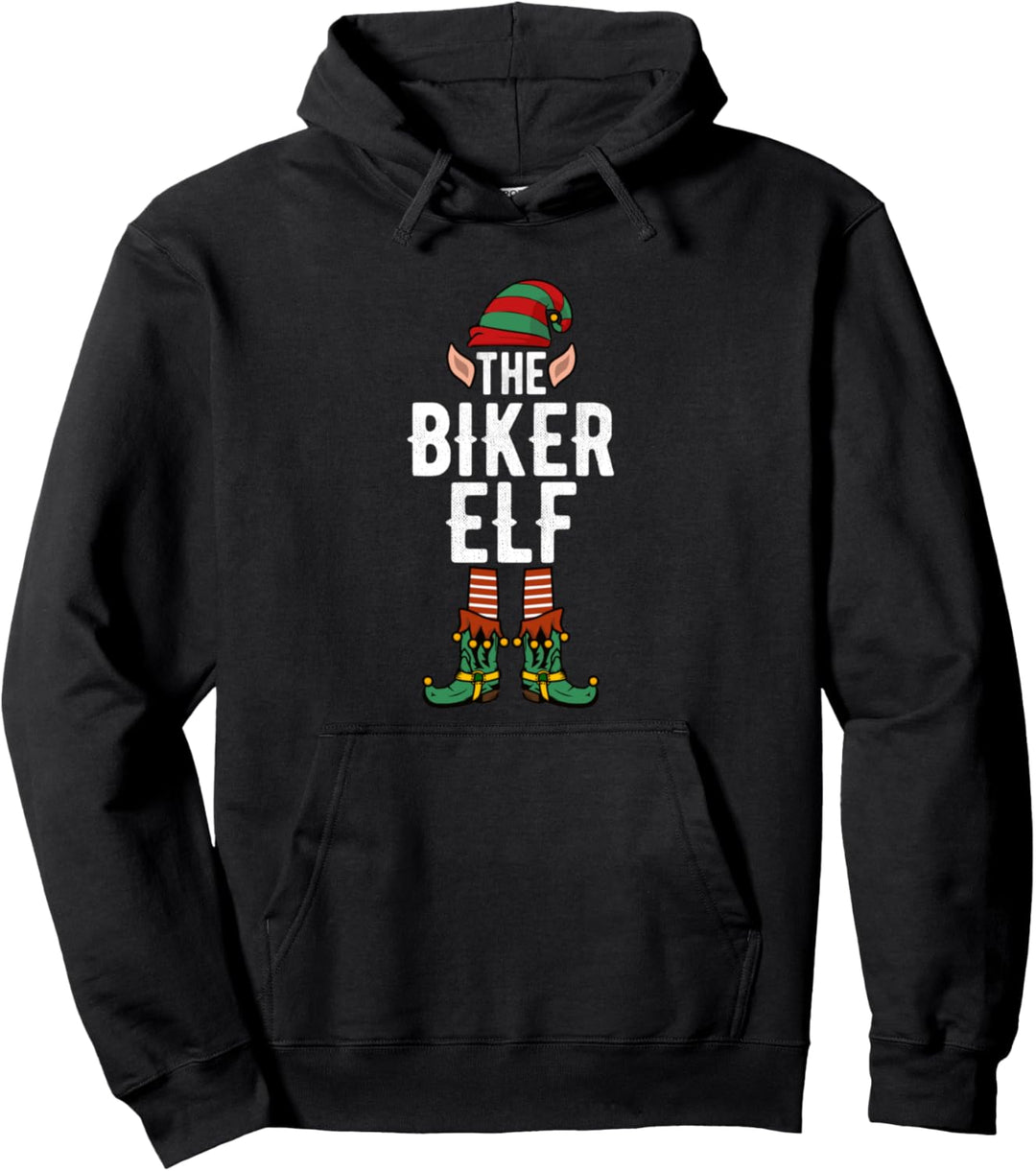 Biker Elf Funny Christmas matching croup family pajama motor Pullover Hoodie