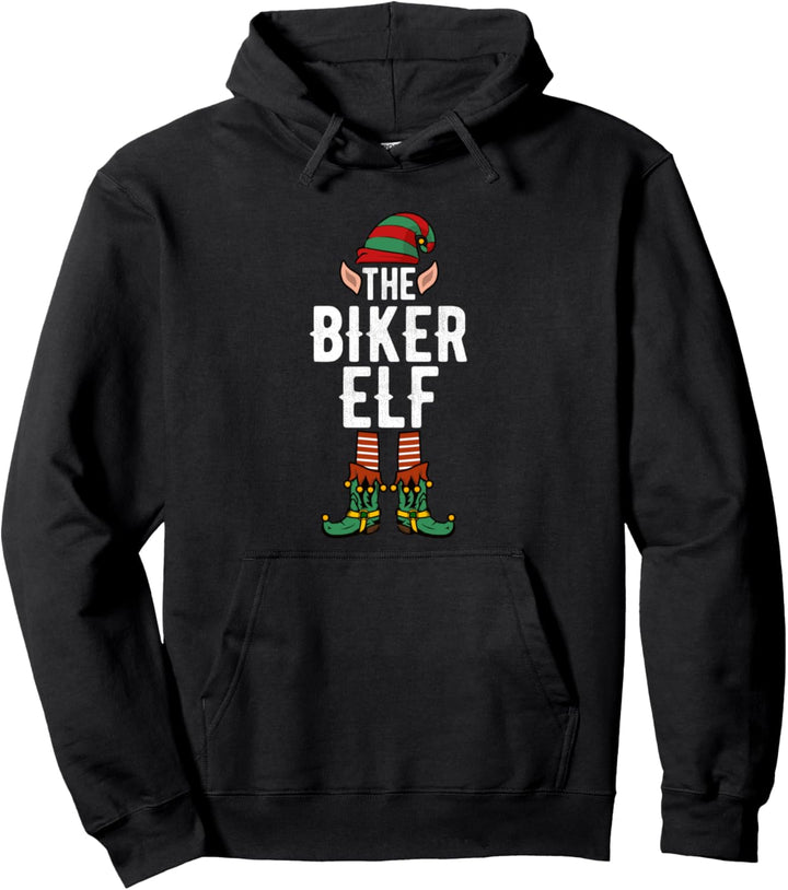 Biker Elf Funny Christmas matching croup family pajama motor Pullover Hoodie