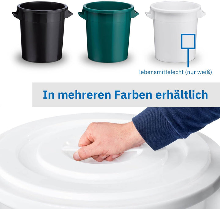 50 Liter Kunststofftonne mit Griffen + Deckel, stapelbar, Stabiler Eimer, Plastiktonne, Rundbehälter