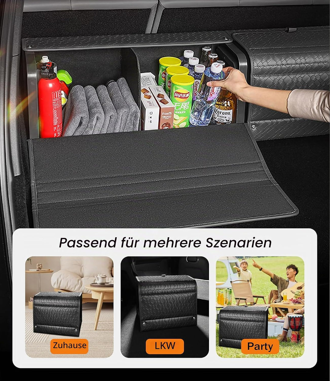 Kofferraum-Organizer, Auto-Aufbewahrungsbox,Deckelkasten,PU-Leder&amp; PP-Wabenplatte, mit Schrauben bef
