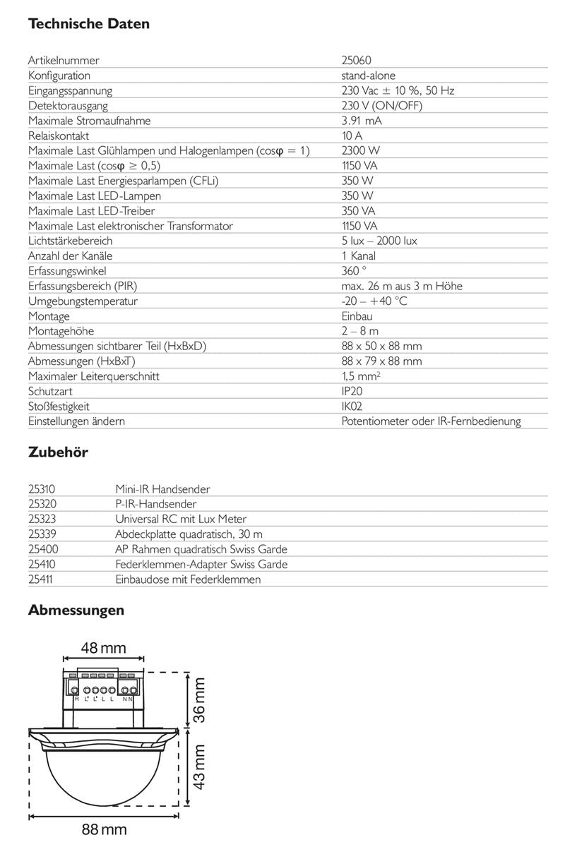 Züblin Niko 25060 Swiss Garde 360 Premium UP-Deckenmontage Bewegungsmelder Version 360° mit bis zu Ø
