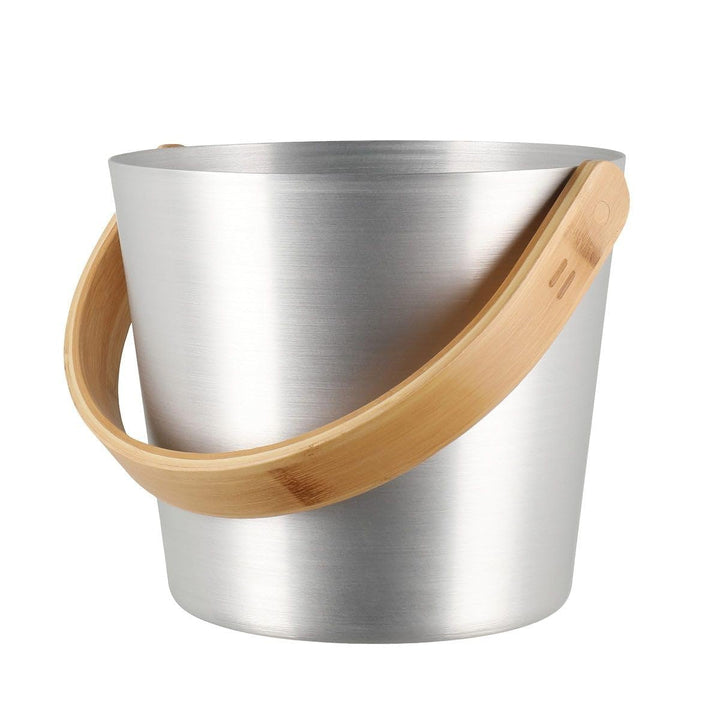 Rento - Saunaeimer, Aufgusseimer - Aluminium - Farbe: Silber - mit edlem Griff aus Bambus - 5 Liter