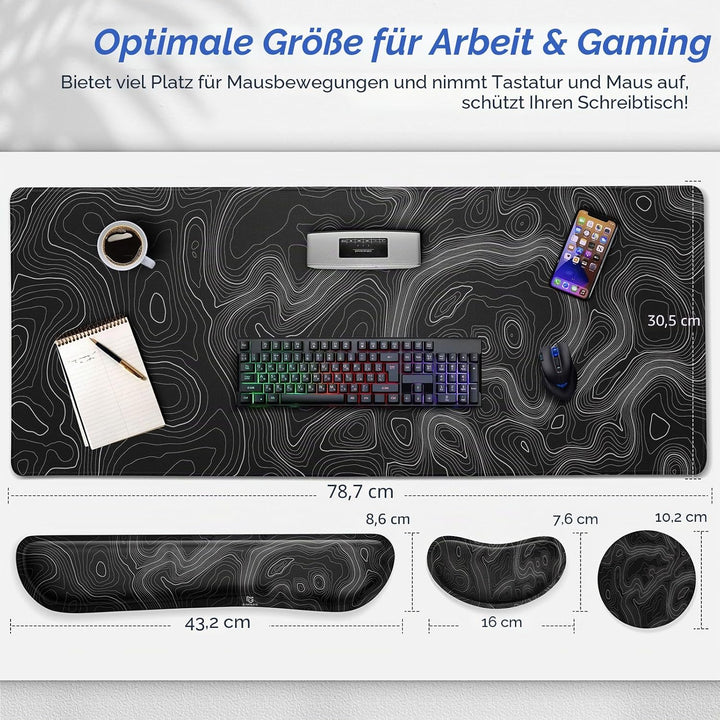 Gimars 3-in-1 XXL Gaming Mauspad mit Gelkissen, Handballenauflage Tastatur, 800 x 305 mm Mousepad Ti