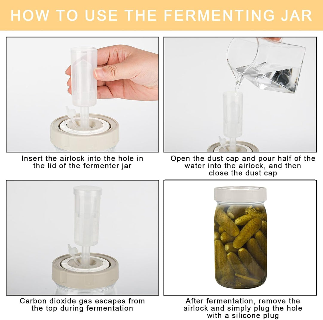 2 Stück Fermentierglas, 1L Fermentationsglas mit Luftschleuse und Datumsaufzeichnung für Sauerkraut