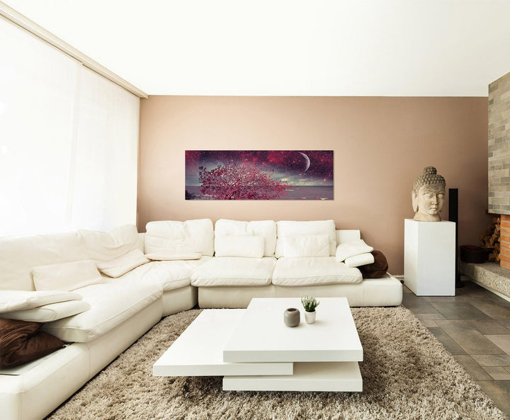 Paul Sinus Art Panoramabild auf Leinwand und Keilrahmen 150x50cm Meer Küste Busch Nacht Sterne Mond