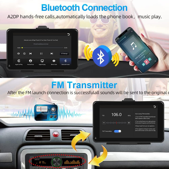 Podofo Wireless Apple Carplay & Android Auto Tragbares Autoradio, 7 Zoll Auto Radio Stereo mit Bluet