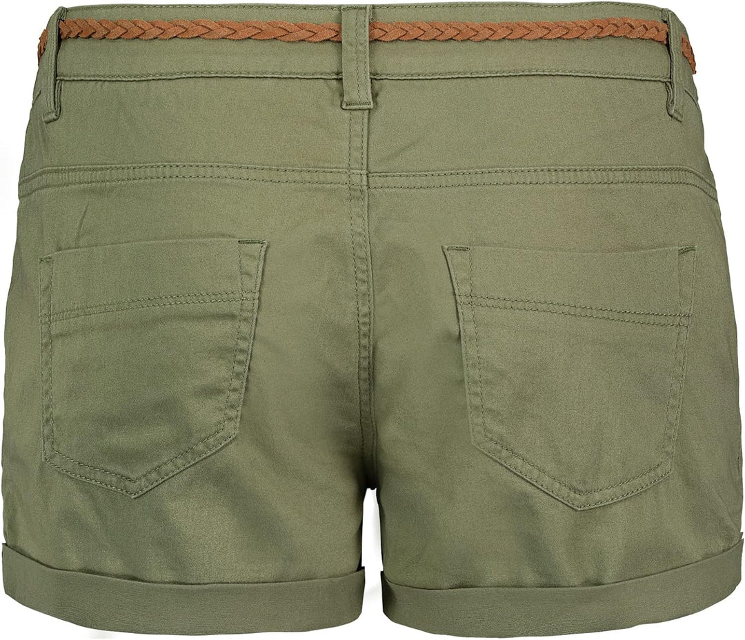 Sublevel Damen Kurze Hose Stretch-Shorts mit Flecht-Gürtel XS Middle-green, XS Middle-green