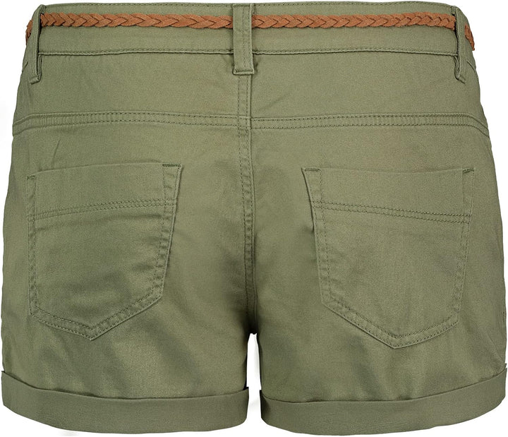 Sublevel Damen Kurze Hose Stretch-Shorts mit Flecht-Gürtel XS Middle-green, XS Middle-green