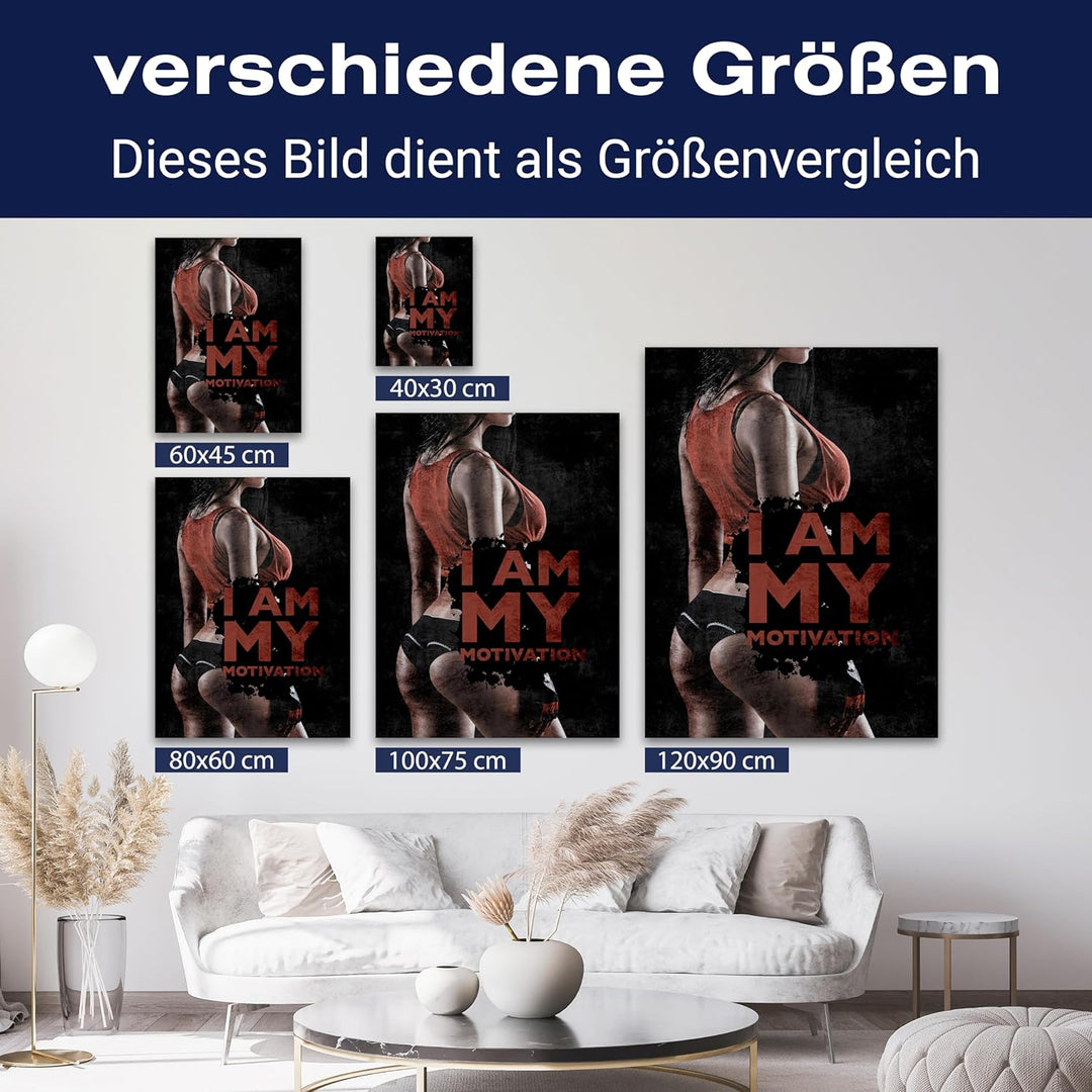 wandmotiv24 Leinwand-Bilder Motivation, Grösse 120x90cm, Hochformat, I am My Motivation, Frau, Sport