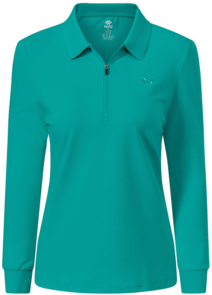 MoFiz Damen Poloshirt Langarm Baumwolle Polohemd Sport Polo Wintershirts mit Reissverschluss Kragen