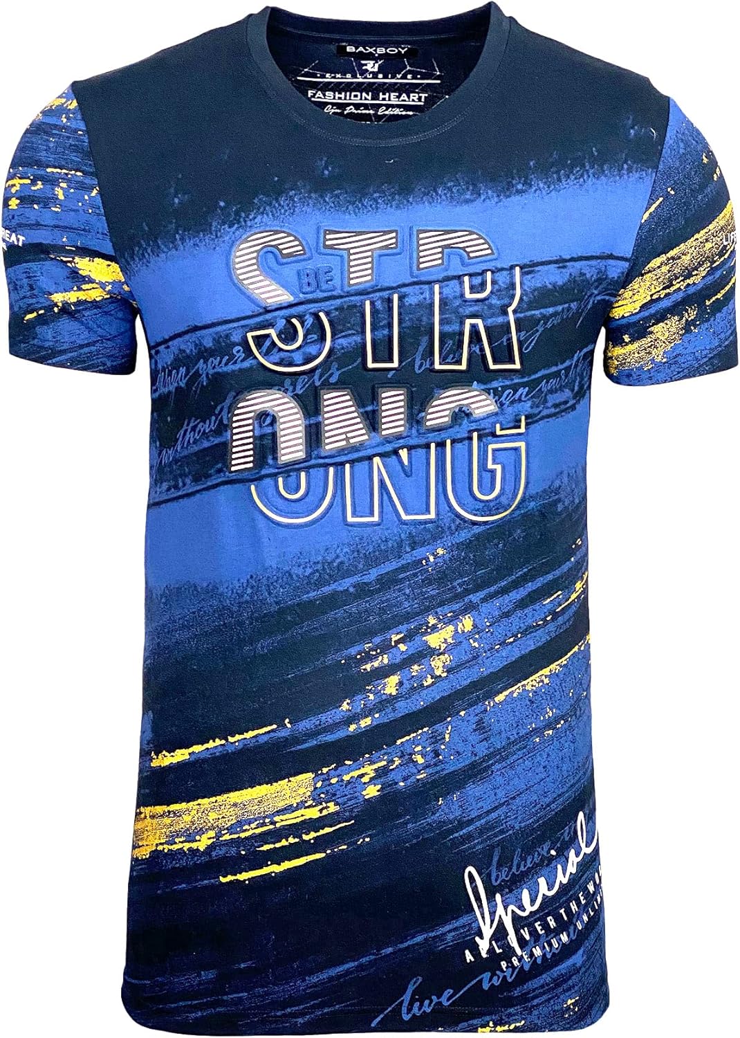 Herren Rundhals Vintage T-Shirt Kurzarm Slim Fit Design Fashion Top Print Shirt B-2778 M Marine, M M