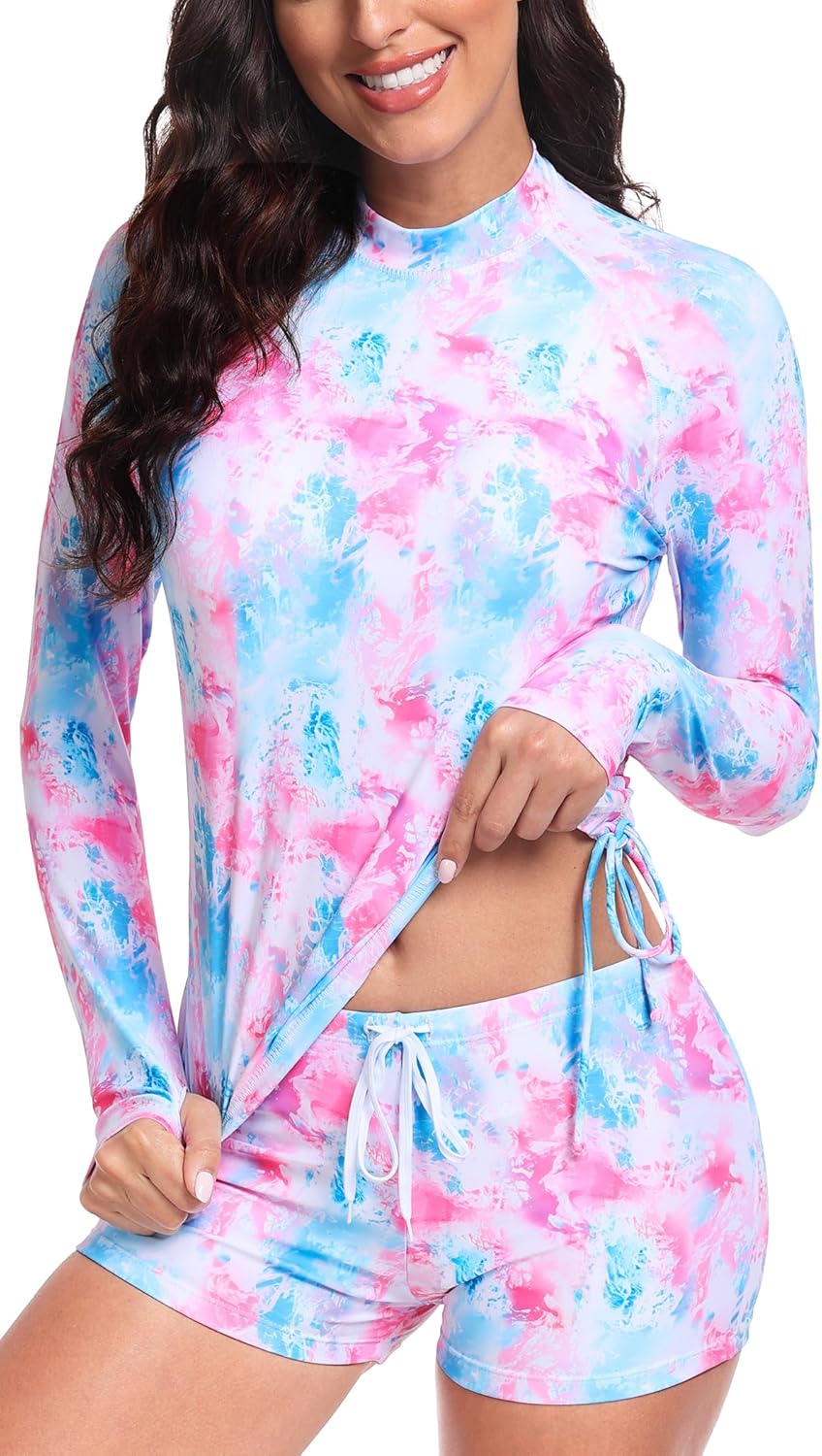 UNIQUEBELLA Rash Guard Damen, UV-Schutz UPF 50+ Langarm Surf Shirt mit Schönen Mustern Bademode Bade